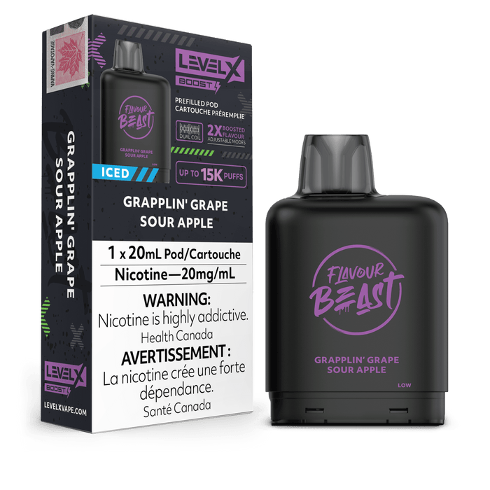 Flavour Beast Level X Boost 15000 Pod - Grapplin Grape Sour Apple Iced